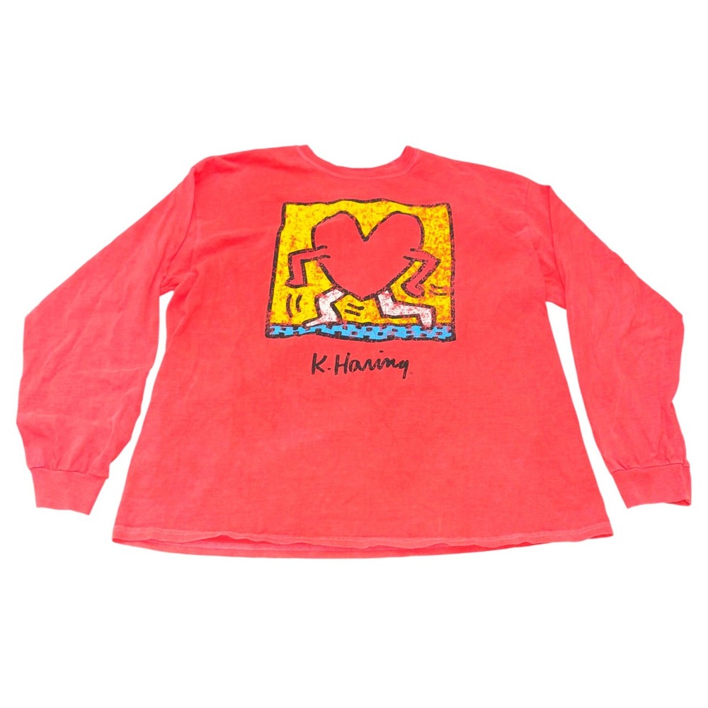 Keith Haring Ripple Junction Mens XL Red Long Sleeve Graphic T-Shirt Heart Art